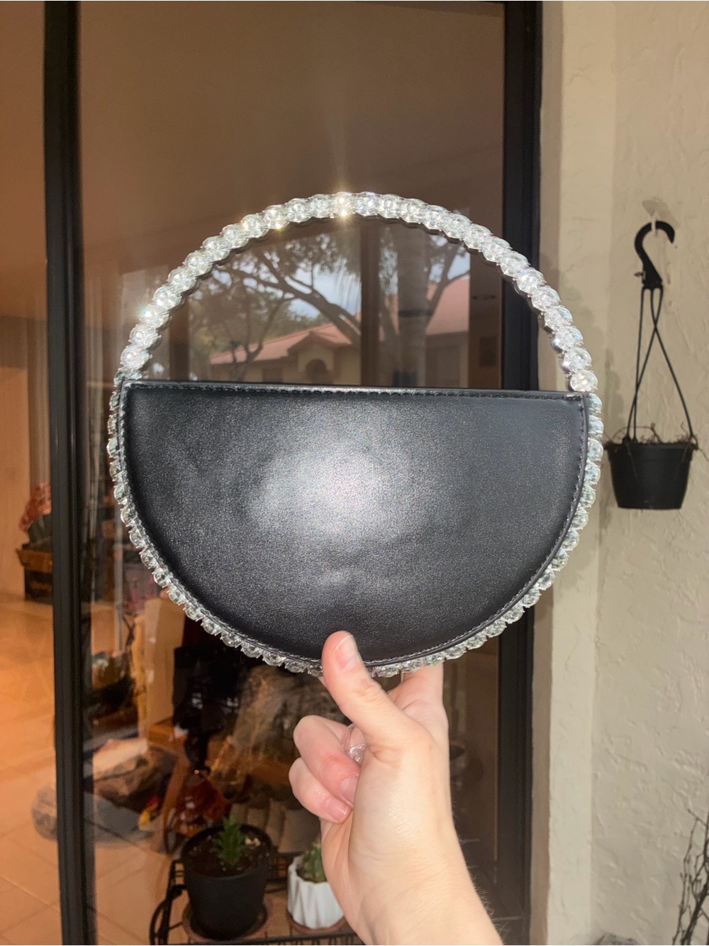 Crystal-Handle Black Semi-Circle Evening Clutch - Picture 3 of 10
